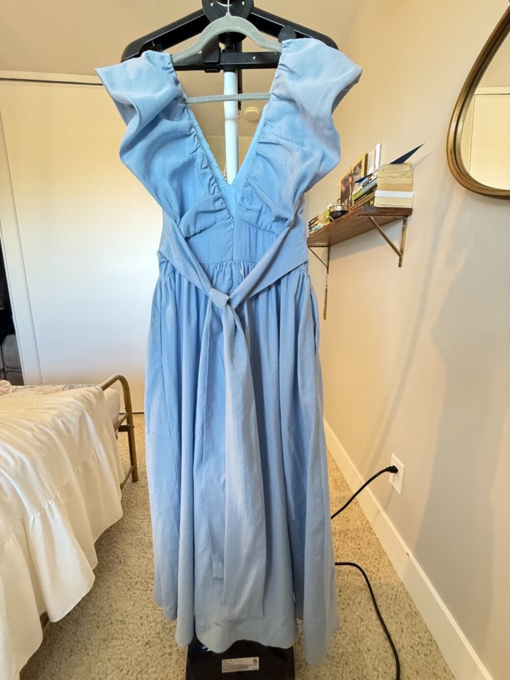 Endless Rose Powder Blue Ruffle Sleeve Maxi Dress Size S NWOT Tie Waist Pockets - Picture 10 of 12